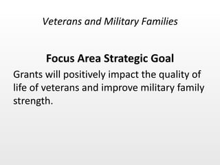 Focus Area Strategic Goal ,[object Object],Veterans and Military Families 