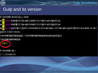 Gulp Installation
Gulp and its version
 