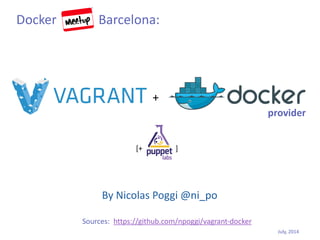By Nicolas Poggi @ni_po
provider
July, 2014
Sources: https://github.com/npoggi/vagrant-docker
Docker Barcelona:
+
[+ ]
 