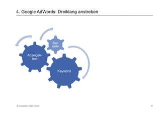 4. Google AdWords: Google macht SponsoringGemeinnützige Organisation Bestätigung der Steuerbefreiung (Kanton)Klickkosten bis US$ 10’000.- monatlichKlickgebot begrenzt auf maximal US$1.00Kampagnen sind auf auf eigene Kosten zu bewirtschaftenAntrag direkt online stellen Quelle: http://www.google.ch/grants/details.html24 © Yourposition GmbH, Zürich