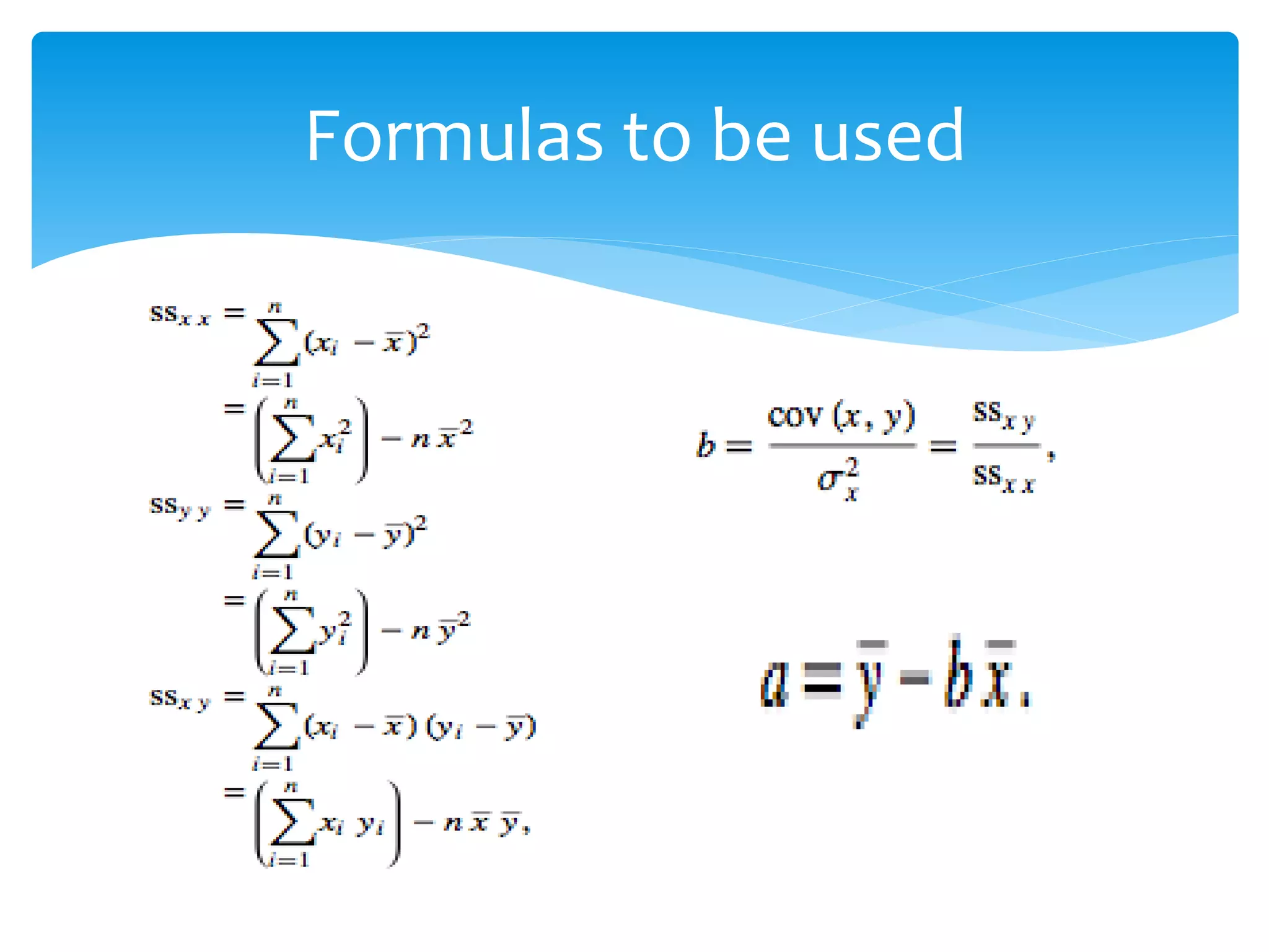 Formulas to be used 
 