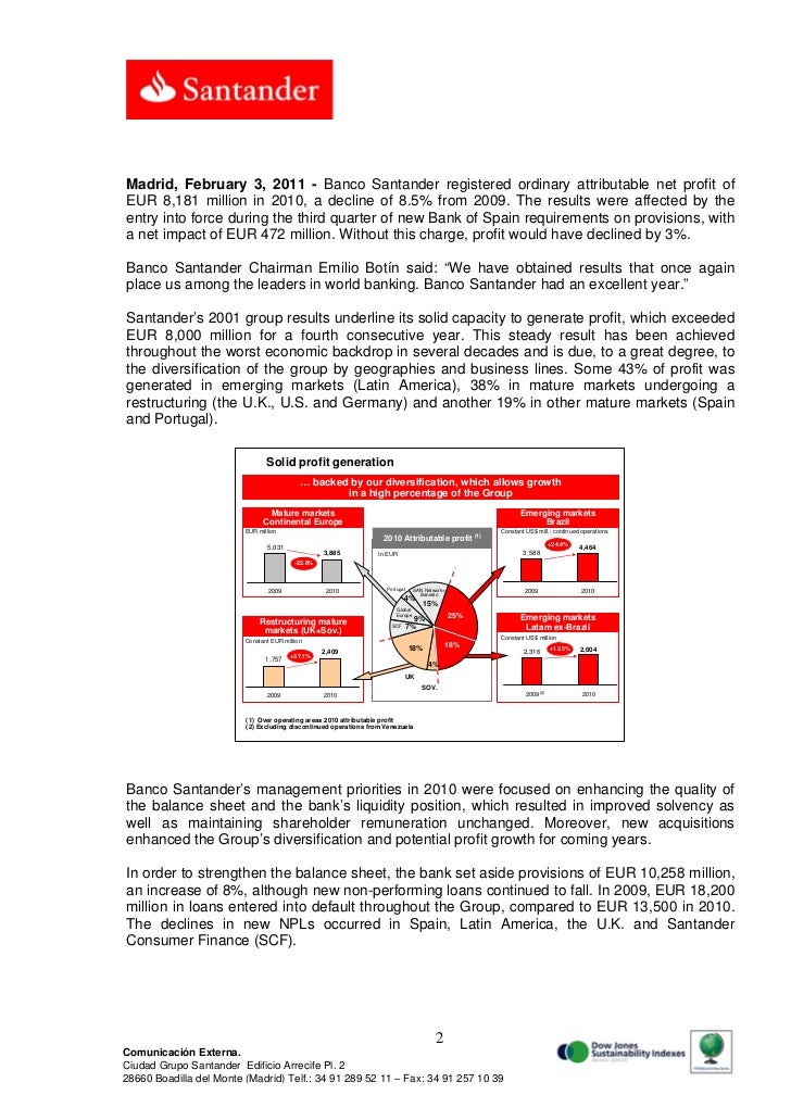 Banco Santander Profit Of Eur 8 181 Billion 2010