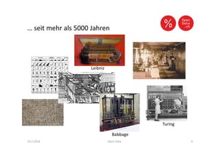 … seit mehr als 5000 Jahren
23.2.2016 Open Data 4
Leibniz
Babbage
Turing
 