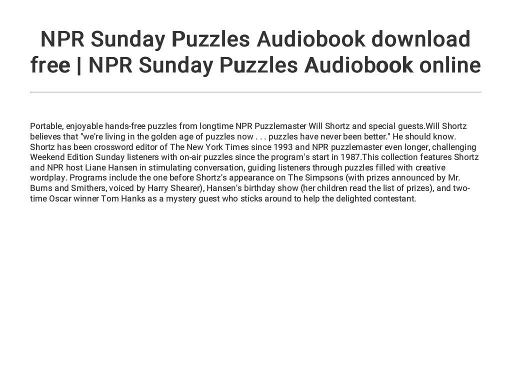 NPR Sunday Puzzles Audiobook download free NPR Sunday Puzzles