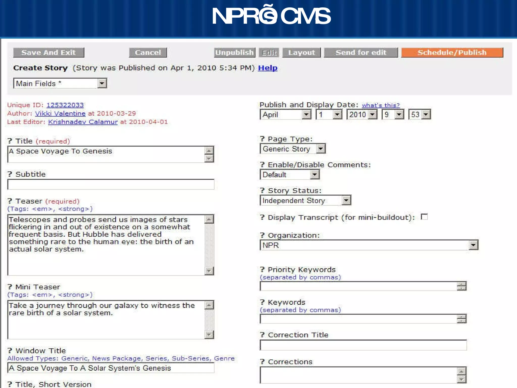 NPR CMS 