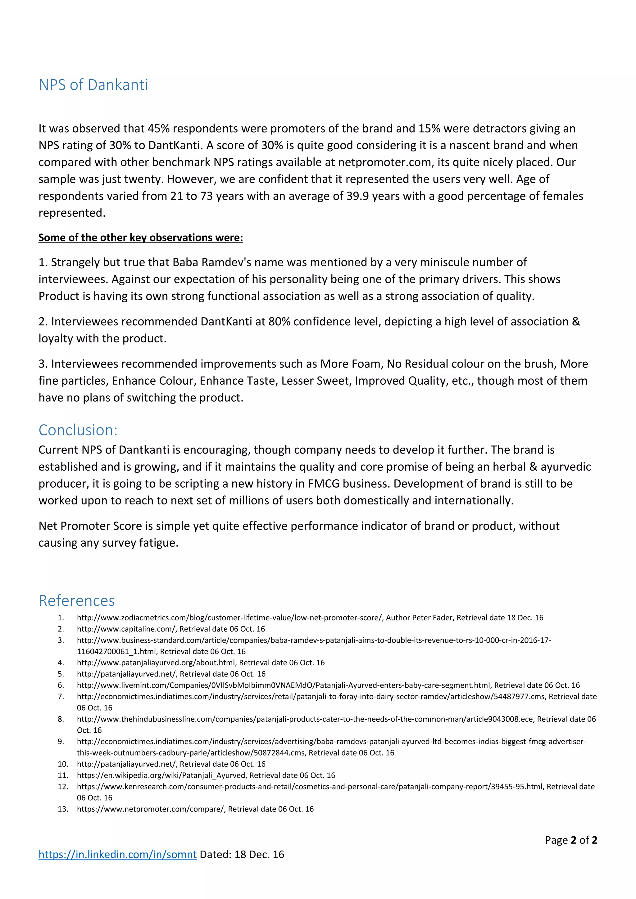 Net Promoter Score of Dantkanti, A Patanjali Brand. | PDF
