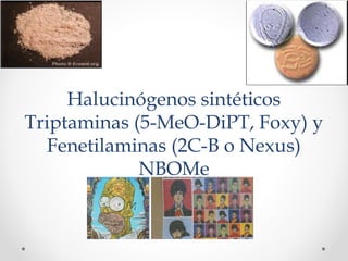 Halucinógenos sintéticos
Triptaminas (5-MeO-DiPT, Foxy) y
Fenetilaminas (2C-B o Nexus)
NBOMe
 