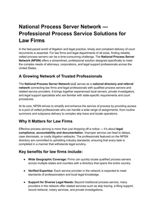 National Process Server Network — Professional Process Service ...