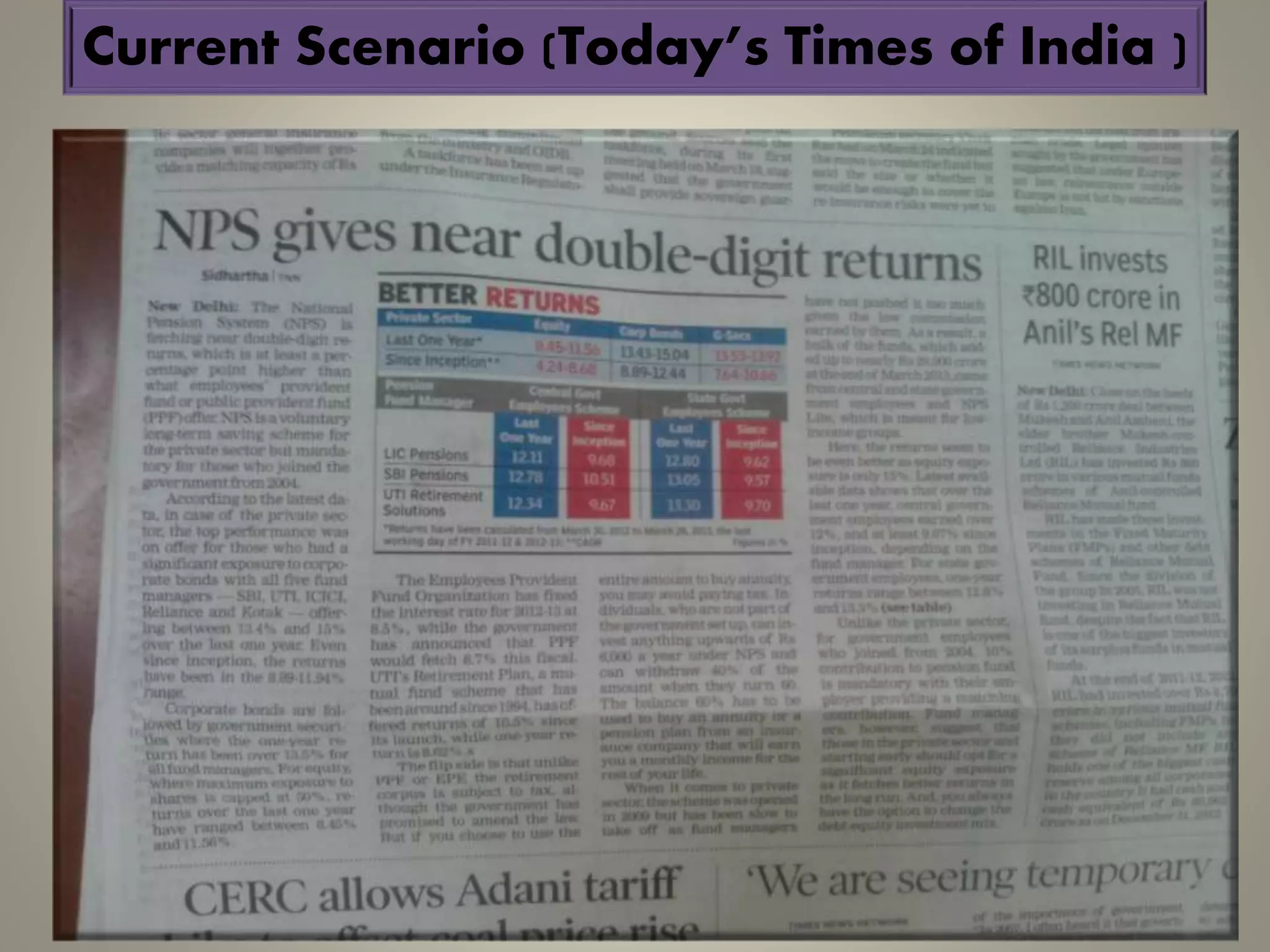 Current Scenario (Today’s Times of India )
 