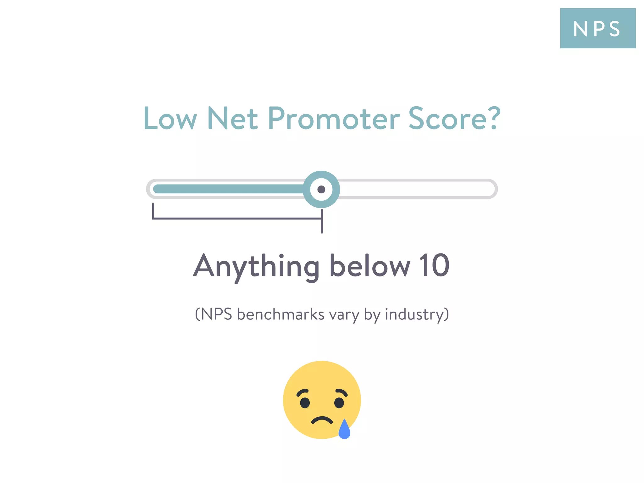 (NPS benchmarks vary by industry)
Low Net Promoter Score?
Anything below 10
N P S
 