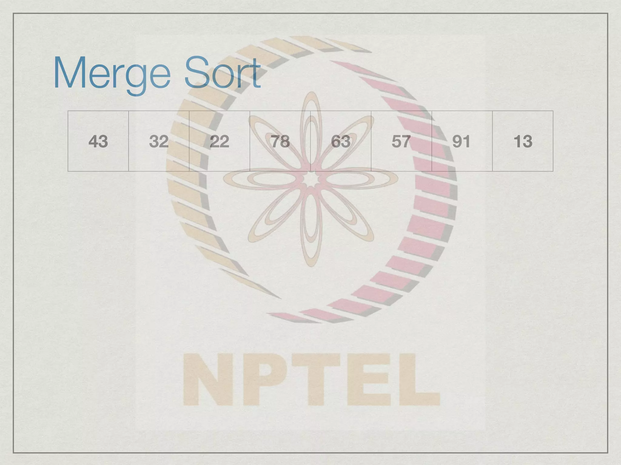 Merge Sort
43 32 22 78 63 57 91 13
 