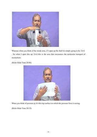 Whereas when you think of the inside area, if I open up the shell its simply going to be 2 rL
π
. So when I open this up 2 rL
π this is the area that encounters the molecular transport of
momentum.
(Refer Slide Time 20:06)
When you think of pressure p0 it's this top surface on which the pressure force is acting.
(Refer Slide Time 20:15)
51
 