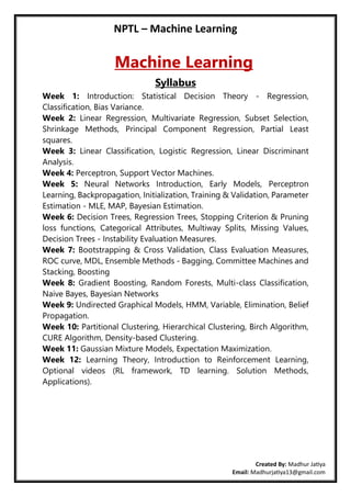 Nptel Machine Learning Notes.pdf NPTEL - Machine Learning by Madhur Jatiya.pdf
