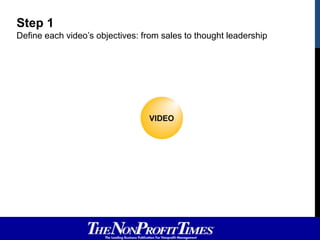 Step 1<br />Define each video’s objectives: from sales to thought leadership<br />