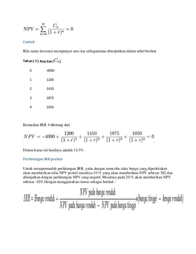 Cara menghitung irr dan npv dengan excel