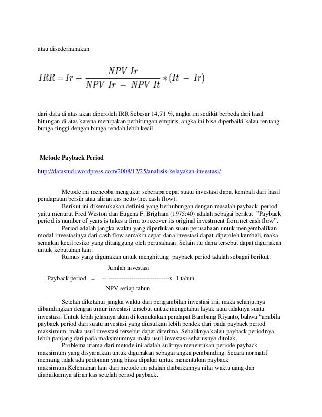 npv tabel bunga irr Npv period payback