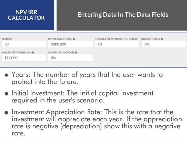 npv irr calculator net present value internal rate of return irr calculator