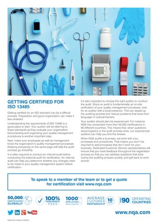 NQA ISO 13485 Introduction Guide | PDF