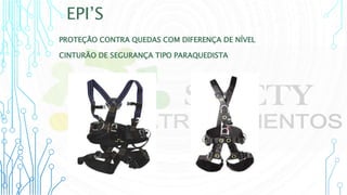 EPI’S
PROTEÇÃO CONTRA QUEDAS COM DIFERENÇA DE NÍVEL
CINTURÃO DE SEGURANÇA TIPO PARAQUEDISTA
 