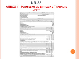 NR-33
ANEXO II - PERMISSÃO DE ENTRADA E TRABALHO
- PET
 
