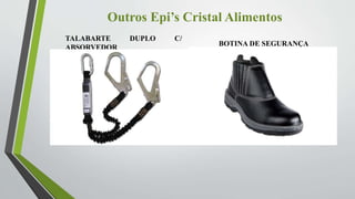 Outros Epi’s Cristal Alimentos
TALABARTE DUPLO C/
ABSORVEDOR
BOTINA DE SEGURANÇA
 