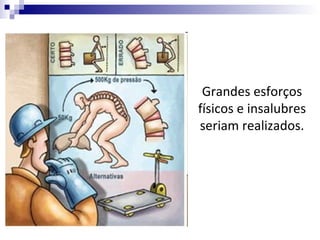 Grandes esforços
físicos e insalubres
seriam realizados.
 