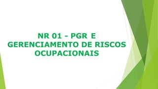 NR 01 - PGR E
GERENCIAMENTO DE RISCOS
OCUPACIONAIS
 