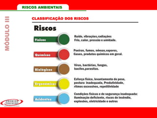 RISCOS AMBIENTAIS
CLASSIFICAÇÃO DOS RISCOS
MÓDULOIII
 