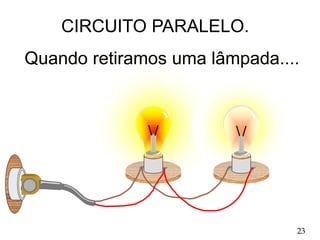 Quando retiramos uma lâmpada....
CIRCUITO PARALELO.
23
 