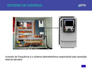 51
SISTEMAS DE CONTROLE
Inversos de Frequência é o sistema eletroeletrônica responsável pela operação
total do elevador
 