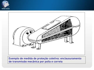 Exemplo de medida de proteção coletiva: enclausuramento
de transmissão mecânica por polia e correia
 