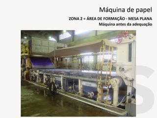 Máquina antes da adequação
ZONA 2 = ÁREA DE FORMAÇÃO - MESA PLANA
Máquina de papel
 