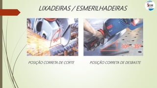 LIXADEIRAS / ESMERILHADEIRAS
POSIÇÃO CORRETA DE CORTE POSIÇÃO CORRETA DE DESBASTE
 