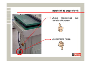 Balancim de braço móvel
Chave liga/desliga que
permita o bloqueio
Aterramento Força
 