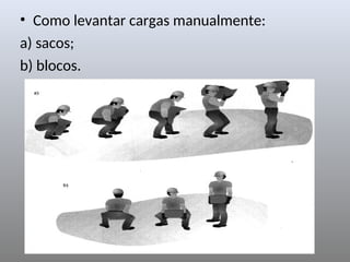 • Como levantar cargas manualmente:
a) sacos;
b) blocos.
 