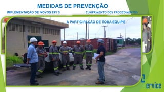 MEDIDAS DE PREVENÇÃO
IMPLEMENTAÇÃO DE NOVOS EPI`S CUMPRIMENTO DOS PROCEDIMENTOS
A PARTICIPAÇÃO DE TODA EQUIPE
 