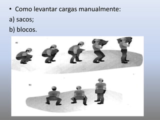 • Como levantar cargas manualmente:
a) sacos;
b) blocos.
 