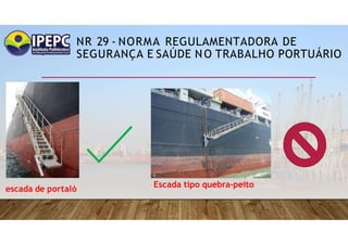NR 29 - NORMA REGULAMENTADORA DE
SEGURANÇA E SAÚDE NO TRABALHO PORTUÁRIO
escada de portaló
Escada tipo quebra-peito
 