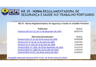 NR 29 – NORMA REGULAMENTADORA DE
SEGURANÇA E SAÚDE NO TRABALHO PORTUÁRIO
 