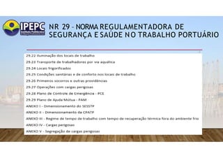 NR 29 – NORMA REGULAMENTADORA DE
SEGURANÇA E SAÚDE NO TRABALHO PORTUÁRIO
 