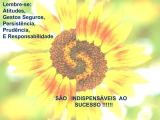 Lembre-se:
Atitudes,
Gestos Seguros,
Persistência,
Prudência,
E Responsabilidade
SÃO INDISPENSÁVEIS AO
SUCESSO !!!!!!
 
