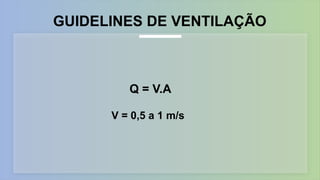 Q = V.A
GUIDELINES DE VENTILAÇÃO
V = 0,5 a 1 m/s
 