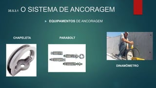 35.5.3.1 O SISTEMA DE ANCORAGEM
 EQUIPAMENTOS DE ANCORAGEM
PARABOLT
CHAPELETA
DINAMÔMETRO
 