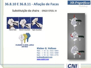 Substituição da chaira - ERGO STEEL III
36.8.10 E 36.8.11 - Afiação de Facas
Kleber G. Velloso
Tel: + 55 11 3321-5869
Fax: + 55 11 3321-5860
Cel: + 55 11 7203-2774
kvelloso@cozzini.com
www.cozzini.com
 