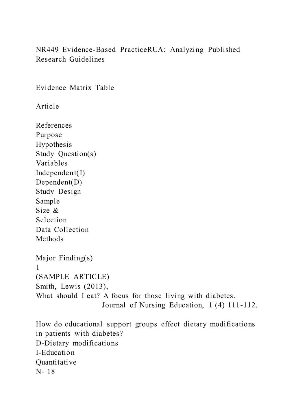 NR449 Evidence-Based PracticeRUA Analyzing Published Research Guide | DOCX