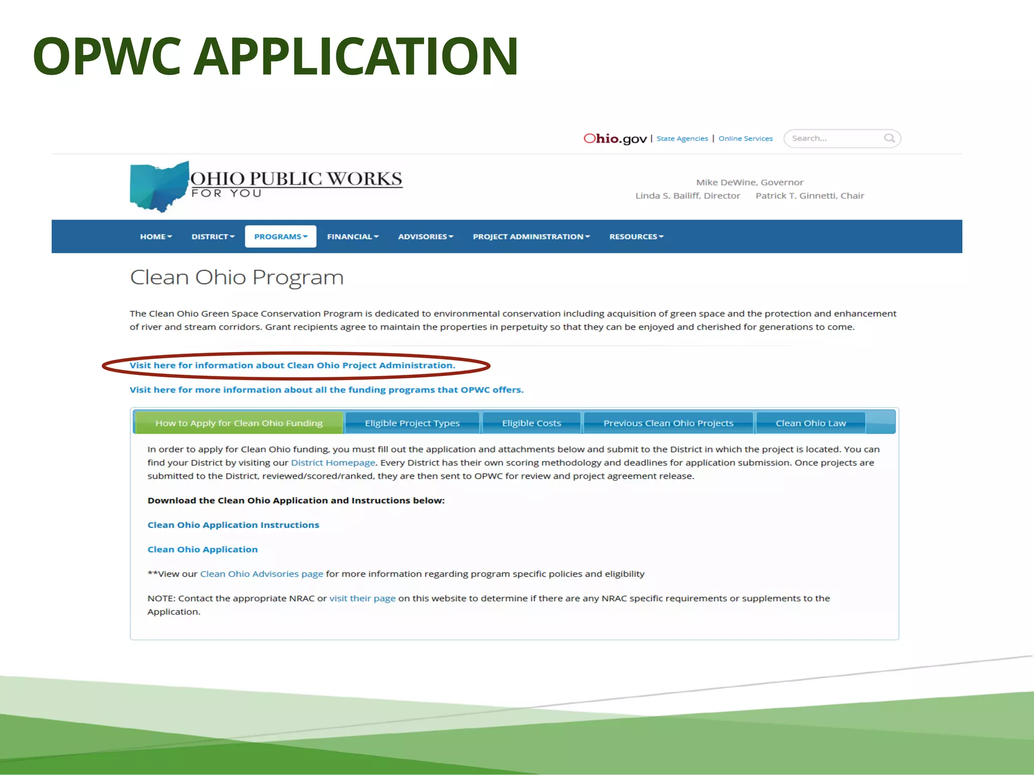 http://www.pwc.state.oh.us/GSCdefault.html
OPWC APPLICATION
 