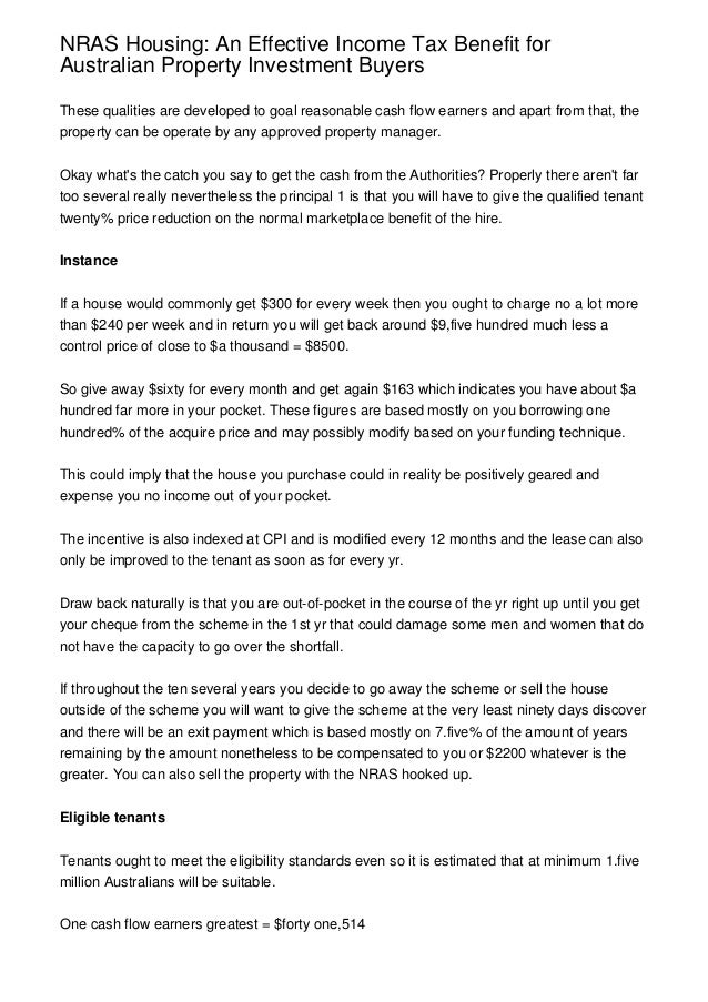 NRAS Housing An Effective Tax Benefit for Australian Property