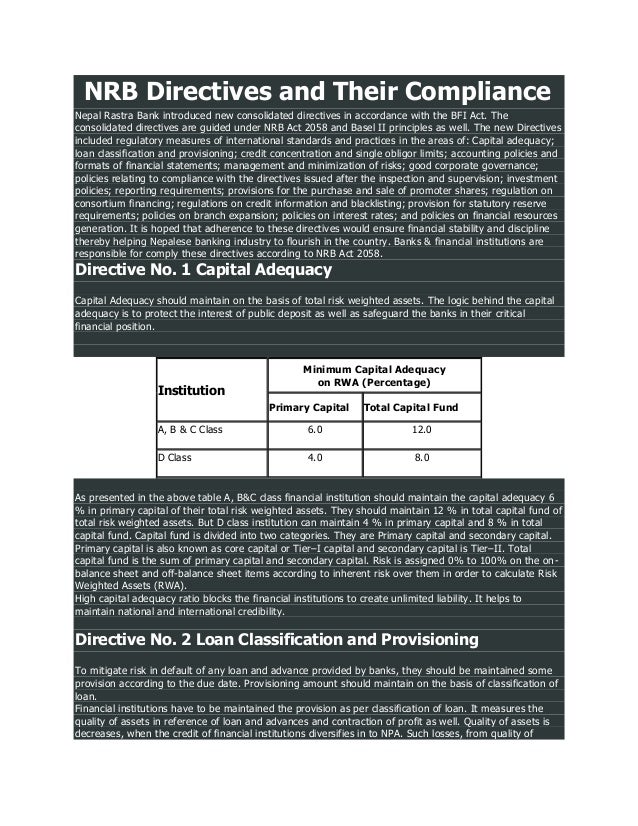 Nrb Directives And Their Compliance