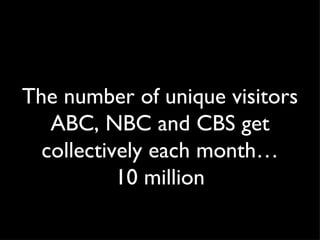 The number of unique visitors ABC, NBC and CBS get collectively each month… 10 million 