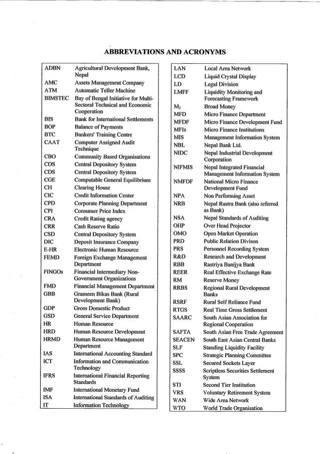 nrb shortform n listed accounting term short form for international